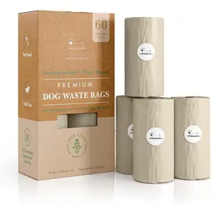 Certified  Compostable and   Poop Bags - ASTM D6400 & EN 13432 Compliant   Bags - 60 Bags - 4 x Rolls of  Based Compostable Poop Bag