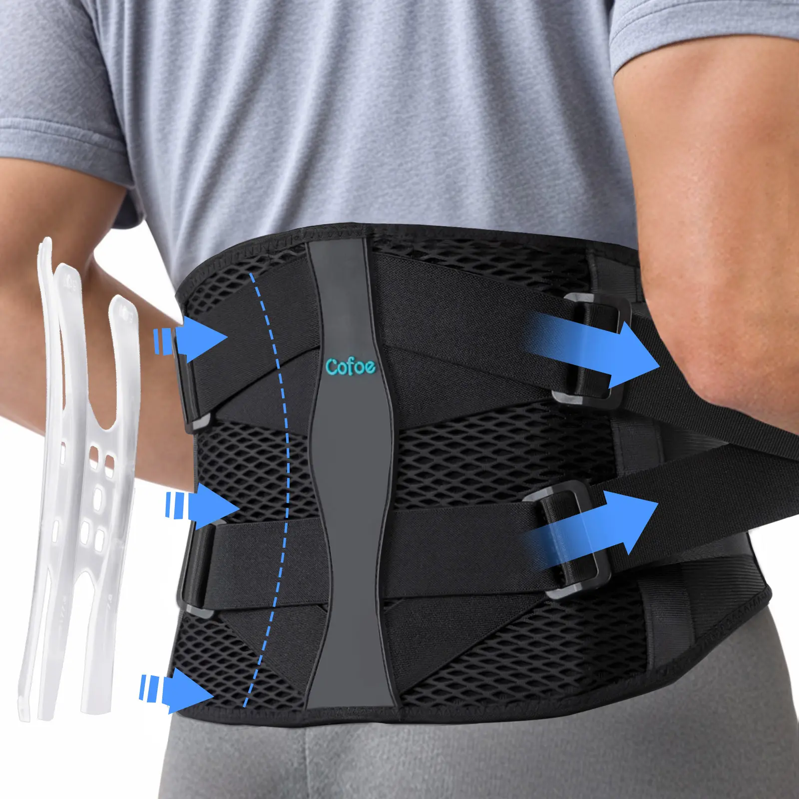 COFCARE Lumbar Back Brace for Men & Women with Resin Stays, Ergonomic Anti-C Curve Orthopedic Support for Lower Back Relief, Breathable Quick-Dry Fabric for Work & Sitting, Back Posture Brace, Lumbar Spine Relaxer