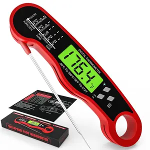 Meat Thermometer Digital - Fast Instant Read Food Thermometer for Cooking, Candy Making, Outside Grill, Waterproof Kitchen Thermometer with Backlight and Hold Function - Red Utensils Measuring Mechanical Oven Plastic