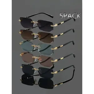 Summer 5Pcs Frameless Trimmed Glasses Y2K Style Fashion Eyewear for Daily & Photography