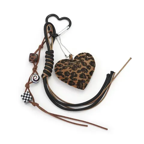 Leopard Heart Rope Paracord Charm Keychain, Vintage Accessory for purses & Bags, Perfect Gift Idea for Fashion Lovers, Keychain Bag Pendant, Keychain Accessories, Purse Keychains, Aesthetic Keychain