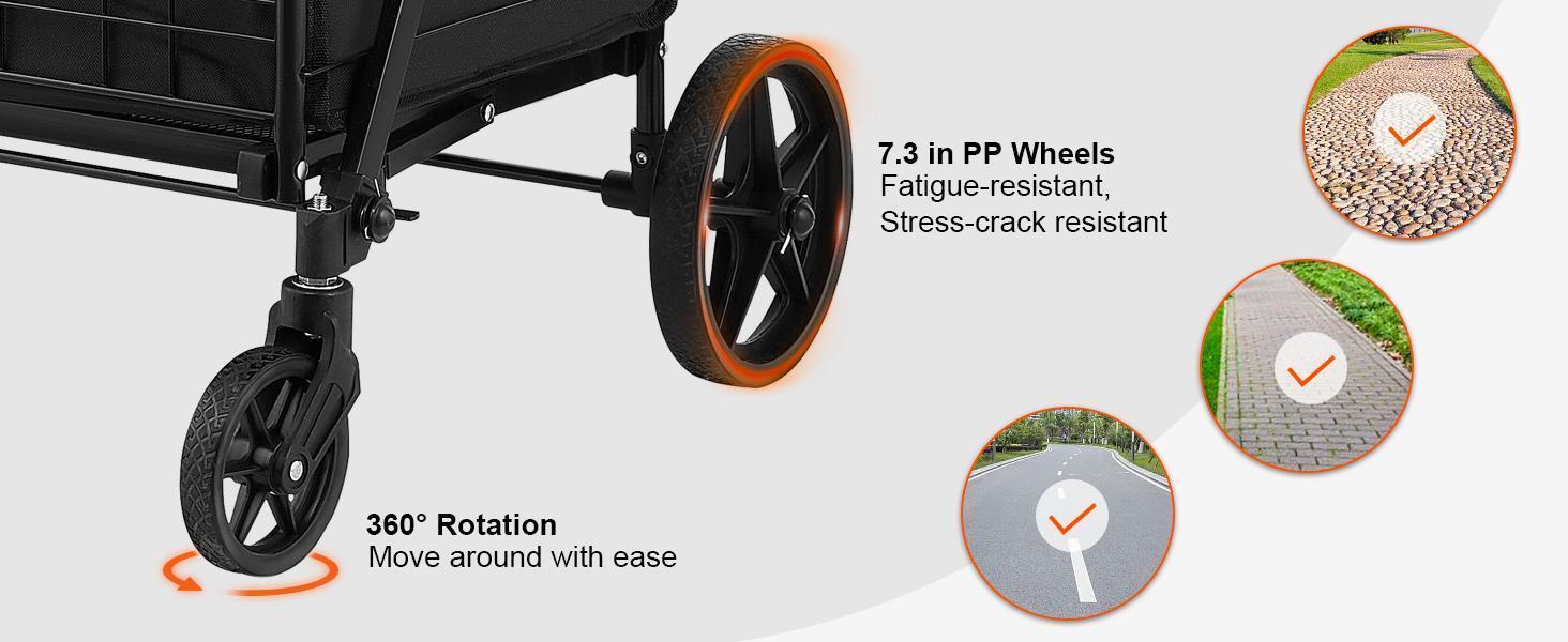 VEVOR Folding Shopping Cart with Removable Waterproof Liner, Max 330LBS Large Capacity Jumbo Grocery Cart with Dual Basket, 360° Swivel Wheels, Dense Metal Mesh Base, Heavy Duty Utility Cart