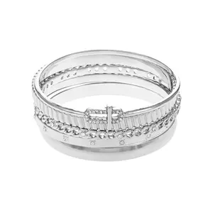 Silvertone Bangle Bracelet Set 5 Fashionable Silver Metal Bracelets for Adults 2.00 x 3.00 x 5.75 Inches New Women's Jewelry