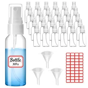 30 PCS Spray Bottles, 1oz/30ml Clear Empty Fine Mist Plastic Mini Travel Bottle Set, Small Refillable Liquid Containers with 3pcs Funnels and 40pcs Labels