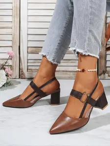 Women's Fashionable Solid Color Ankle Strap Mary Janes Pumps, Elegant Pointed Toe High Heel Sandals for Party, Daily Clothing Decor for Women & Girls, Shoe