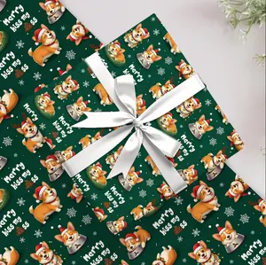 Funny Dog Christmas Wrapping Paper, Corgi Gift Wrap, Cute Holiday Pet Wrapping Paper