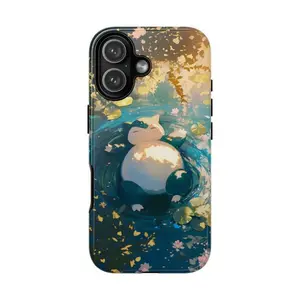 Anime MagSafe Phone Case Featuring Relaxing Snorlax Floating Art, Soft Pastel Aesthetic Protective Cover for Cozy Pokémon Fans, Compatible iPhone 11–17 Pro Max Samsung S21–S25 Ultra