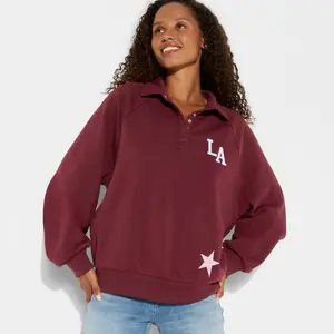 Women's LA Button-Front Graphic Pullover Sweatshirt