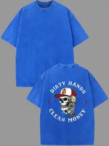 Men’s Oversized Graphic T-Shirt | “Dirty Hands Clean Money” Skeleton Dollar Print | Premium Cotton Loose Fit Streetwear Tee Summer Casual