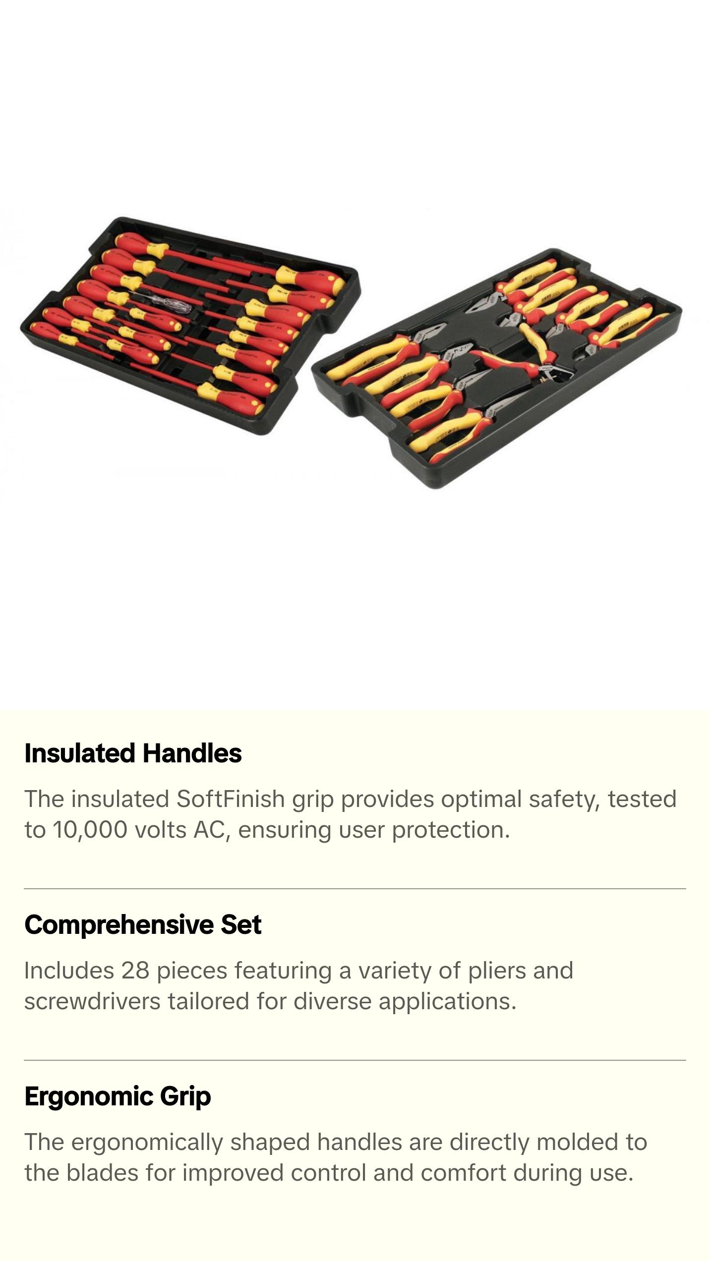 Wiha Tools 32989 Insulated Pliers / Cutters / Screwdriver Set in Tray, 28 Pc.