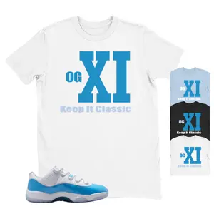 OG XI Graphic Tee, White Blue Shirt to Match Sneakers, Unisex Streetwear T-Shirt, Keep It Classic Retro Casual Outfit Top