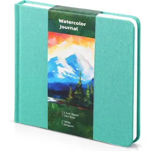 5.5 x 5.5 in Square Watercolor Sketchbook Journal Cold Press 140lb 300gsm Cotton Paper 48 Pages Watercolor Notebook Paper Pads(Turquoise)