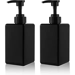 15 oz Hand Soap Dispenser, Plastic Pump Bottles, Refillable Empty Lotion Dispenser Liquid Container for Bathroom Kitchen College Dorm, 2 Pack Black