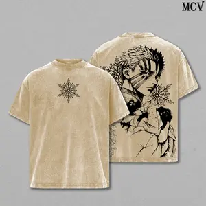 Akaza vs Koyuki Tee Washed – Demon Slayer Kimetsu no Yaiba Vintage Washed Oversized Heavy Cotton T-Shirt, Unisex Anime Manga Graphic Streetwear Retro Top Gift for Otaku Made to Order