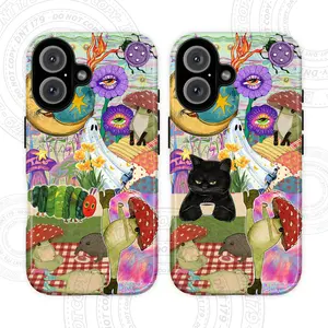 Whimsical Caterpillar Cat Mushroom iPhone Case| Kawaii Ghost Moon Aesthetic Phone Cover| Fantasy Cottagecore Art for iPhone 7 8 X 11 12 13 14 15 16 and Samsung S21 S22 S23 S24