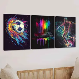 Sports Themed Canvas Painting, Canvas Prints, 3 Counts/set Creative Colorful Sports Pattern Wall Art, Wall Decor for Home Living Room Bedroom Office, Ornaments