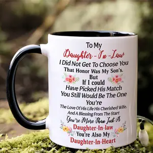Funny to My Daughter-in-Law Ceramic 11oz & 15oz Coffee Mug Gift from Mother-in-Law - 11oz Suitable for, Wedding, Engagement, Thank You Cup with Flower Design, Hand Wash Only, Tea/Coffee Cup for Daughter-in-Law Present