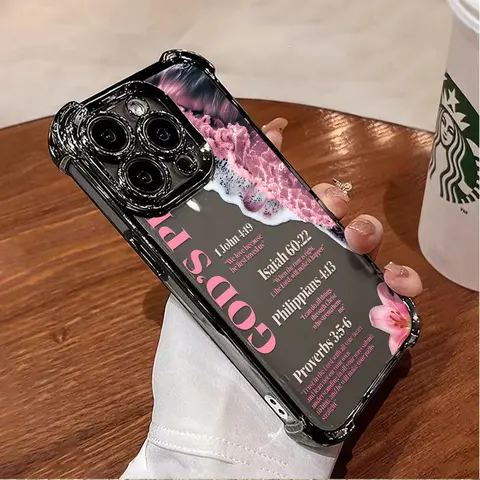 Pink Ocean & Bible Verse Design: Anti-Drop, Non-Slip TPU Full-Coverage Phone Case with Reinforced Corners and Lens Protection. Compatible with iPhone 18,17, 16, 15, 14, 13, 12, 11, XS, X, and other series models. Makes an ideal gift for friends or family.