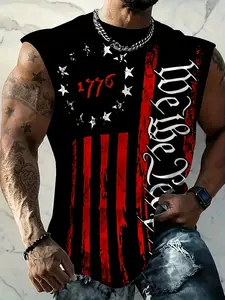 Men's American Flag Sleeveless Vest, Hip-Hop Street Style, Loose Fit Comfortable Fashion Top, All over Print Design