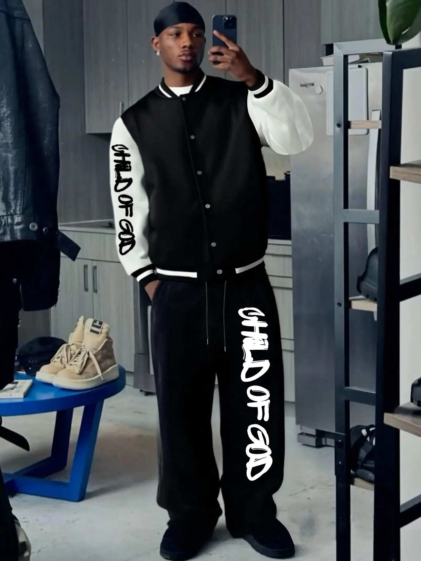 Men's Casual Street Style Baseball Jacket & Sweatpants Set, Colorblock, Fall Winter Warm, Long Sleeve Fitted Design