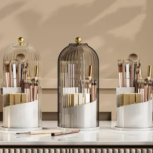 Dustproof Toothbrush Holders with Cover, Rotating Electric Toothbrush and Toothpaste Holder for Bathroom Countertop, 3 Slots Transparent Make up Brushes Organizer for Vanity Toothbrush  Brushes  Storage Bucket