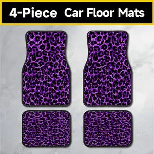 Non-Slip 4-Piece Purple Black Leopard Print Car Floor Mats, Waterproof All-Weather Liners for Cars, Trucks, SUVs & Pickups, Durable Stain-Resistant Mats, Stylish Car Accessories for Women, Easy to Clean & Long-Lasting
