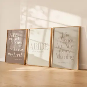 Christian Wall Art Printable Set of 3 | Neutral Greige Bible Verse Prints | Modern Faith Home Decor | Minimal Christian Digital Download