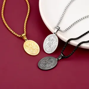 FaithHeart Oval Saint Augustine Pendant Stainless Steel Necklace for Religious People