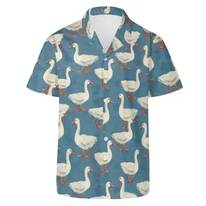 Goose All Over Print Casual Hawaiian Button Up Shirt, Funny Animal Graphic Summer Beach Aloha Shirt, Men Vacation Outfit #hawaiianshirt #animalshirt #funnyshirt