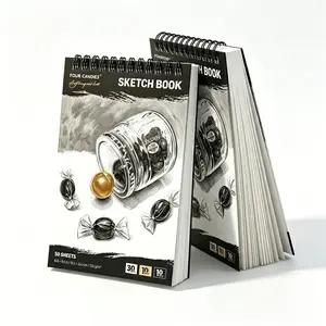 Four Candies 50 Sheets 6.5"x9.5" Triple-Tone Sketchbook | Three uses in one book | White+Kraft+Black | 130g Thick Multimedia Paper | Top-Bound Easy Tear | Graphite Art Drawing Supplies Kit, Office Stationery for Artists, Graphite Art Stuff