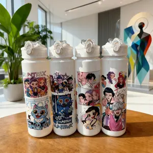 2026 Water bottle Kids Cartoon Anime Tumbler Reusable Hard Plastic Water Bottle with Lid & Straw Eco, Drinkware, Portable, Cup, Mug, Bottled, Washable, Stylish