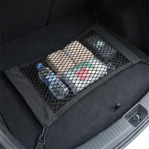 Double Layer Car Organizer Elastic Storage Mesh Cargo Net Trunk Organizer Rear Seat Net Bag for Auto Storage Accessories Vehicle Organizer with Elastic Net