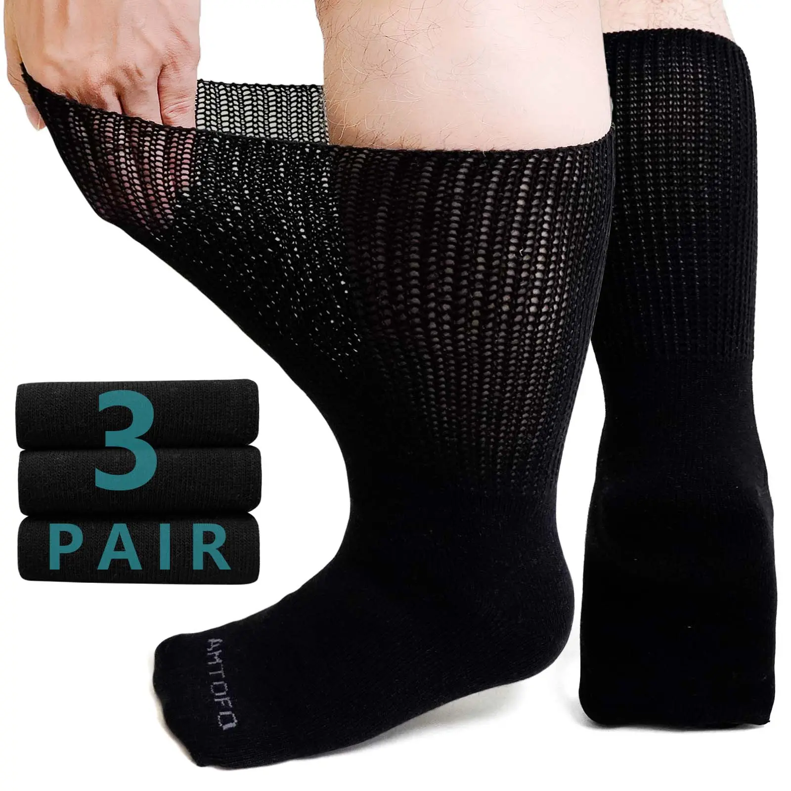 Women's Extra Wide Cotton Diabetic Crew Ankle Socks - Non-Binding Loose Fit, Seamless Toe, Breathable - for Neuropathy Relief, Swollen Ft, Lymphedema, Cast, Hospital Use (3 Pairs), Light, Bariatric, Breathable Mesh, Cotton Blend