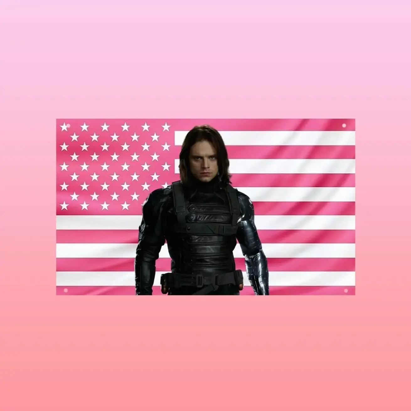 Bucky Barnes Winter Soldier Flag | Marvel Inspired Wall Flag | Pink US Flag Room Decor | Superhero Tapestry | Comic Fan Gift