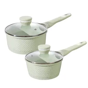1.5qt+2.0qt Non Stick Sauce Pan Set With Glass Lids  Granite Coating Pfoa/pfas Free & Dishwasher Safe Induction Compatible For All Cooktops Multipurpose Cooking Pot Soup Pasta Vegetables