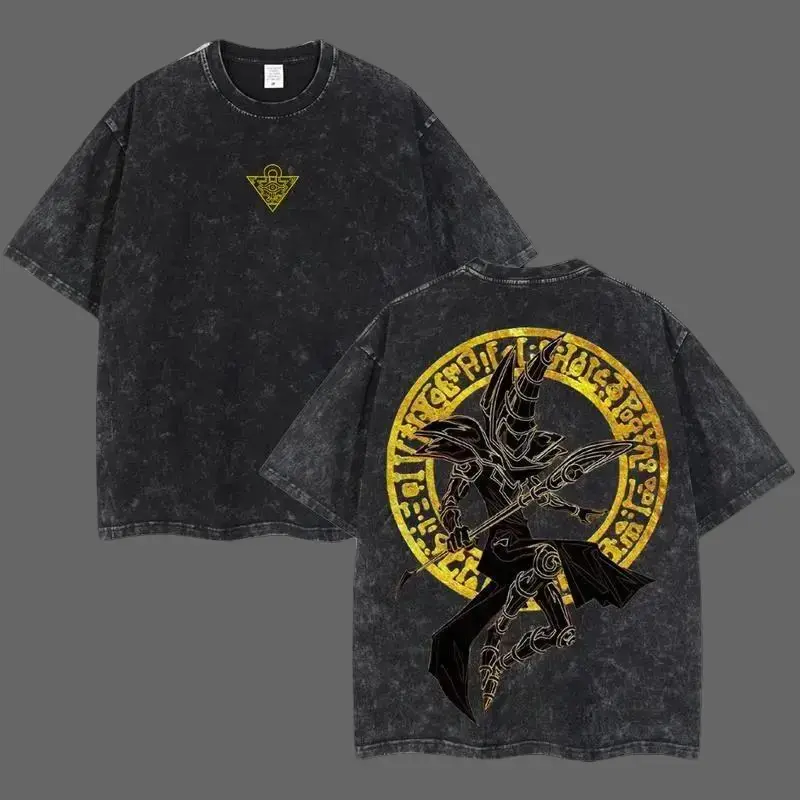 Retro Heavy Limited Monster Card Dark Magician Yu-Gi-Oh Anime Double Printed Vintage  Washed Tee Unisex Oversize Anime Manga Wash Heavyweight Cotton T-shirt, Gift For Anime Fan