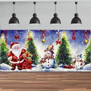 6x13ft Large Snowman Christmas Background Decoration, 1pc Christmas Outdoor Garage Door Banner Door Cover Home Wall Decor