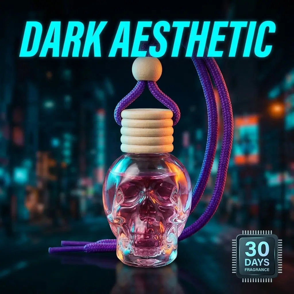 8ML Skull Car Air Freshener, Dark Aesthetic Gothic Car Perfume, Premium Vehicle Accessories, 30-Day Long-Lasting Fragrance, Leak-Proof Hanging Diffuser, 4 Scents