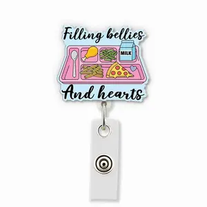 Filling Bellies And Hearts Cafeteria Crew Retractable Badge Reel, School Cafeteria Worker ID Holder, Lunch Lady Gift Coworker Family Friend GOI