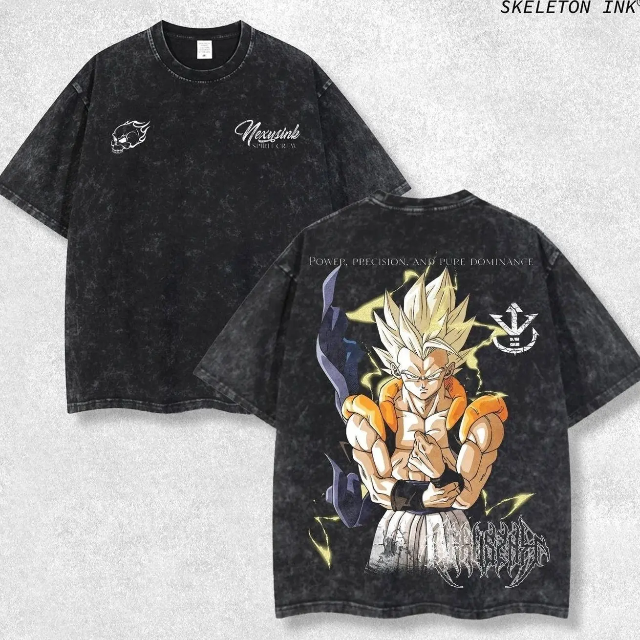 ECHO POWER Gogeta SSJ - Dragon Ball Anime Retro Limited Vintage Double Printed Heavyweight Oversize, Anime Washed Tee, Gift For Anime Fans And Lover Clothes Cotto HVW