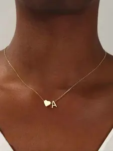 Heart Letter Necklace Stainless Steel Pendant Jewelry for Women, High-End 26 Letters, Holiday Gift, Valentine's Day Present