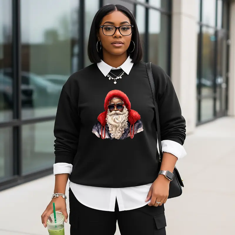 Red Hat Sunglasses Black Santa Crewneck Sweatshirt Adult