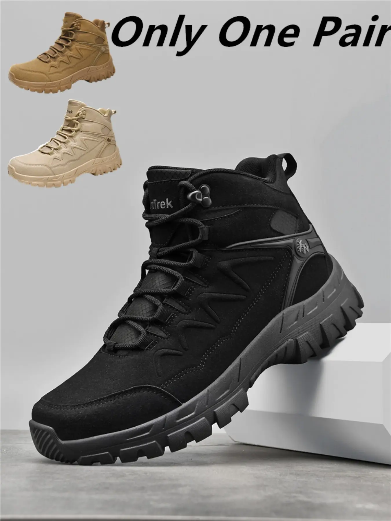 Men's Mid-Calf Outdoor Combat Boots, Impact-Resistant Toe, Non-Slip Rubber Sole, Ankle Support, Ideal for Hiking and Outdoor Activities
