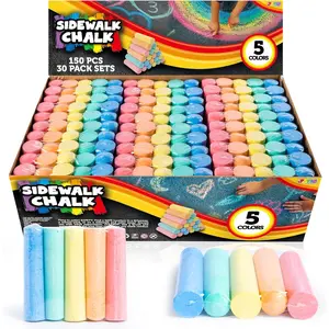 150 Pcs Sidewalk Chalk Set in 30 Packs, 5 Colors, Giant Box Non-Toxic Jumbo Washable Chalk for Outdoor Art Play, Painting on Chalkboard, Kitchen, Blackboard, Playground, Outdoor