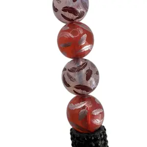 45pcs Red and White Printed Feather Beads 15.5mm for Beaded DIY Pens - Perfect for Intricate Designs & Unique Touches