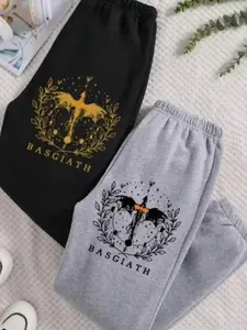 Basgiath Unisex Sweatpants Premium Cotton Jogger Oversized Fit Streetwear Graphic Pants Soft Fleece Elastic Waist Workout Training Fitness Casual Daily Wear Dragon Laurel Logo Graphic Street Style Fashion Gift for Men Women Trending 2026
