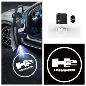 4-Pack Hummer Logo Car Door LED Welcome Projector Lights, Compatible with Hummer H1/H2/H3/ EV Series Vehicles, Peel-and-Stick Non-Destructive Drill-Free Waterproof Courtesy Lights