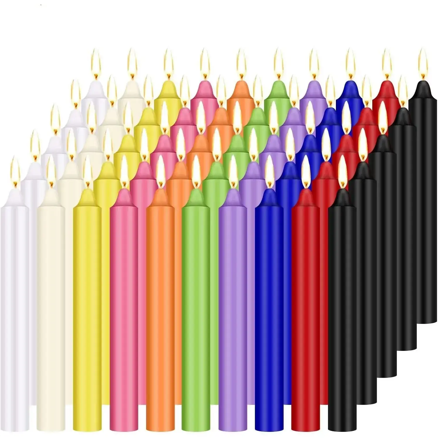 100 pcs Unscented Assorted Colors Mini Taper Candle| 4" Tall x 1/2" Diameter| Great for Casting Chimes, Rituals, Spell, Wax Play & More