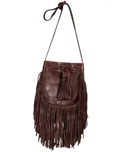Scully Women's Fringe Leather Handbag - B184-Choc