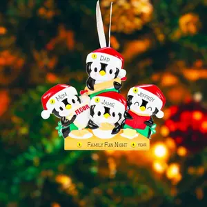 Personalized Penguin Family of 4 Christmas Ornament | Baking Holiday Decor